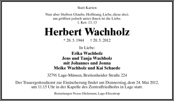 Traueranzeigen Von Herbert Wachholz LZ Trauer