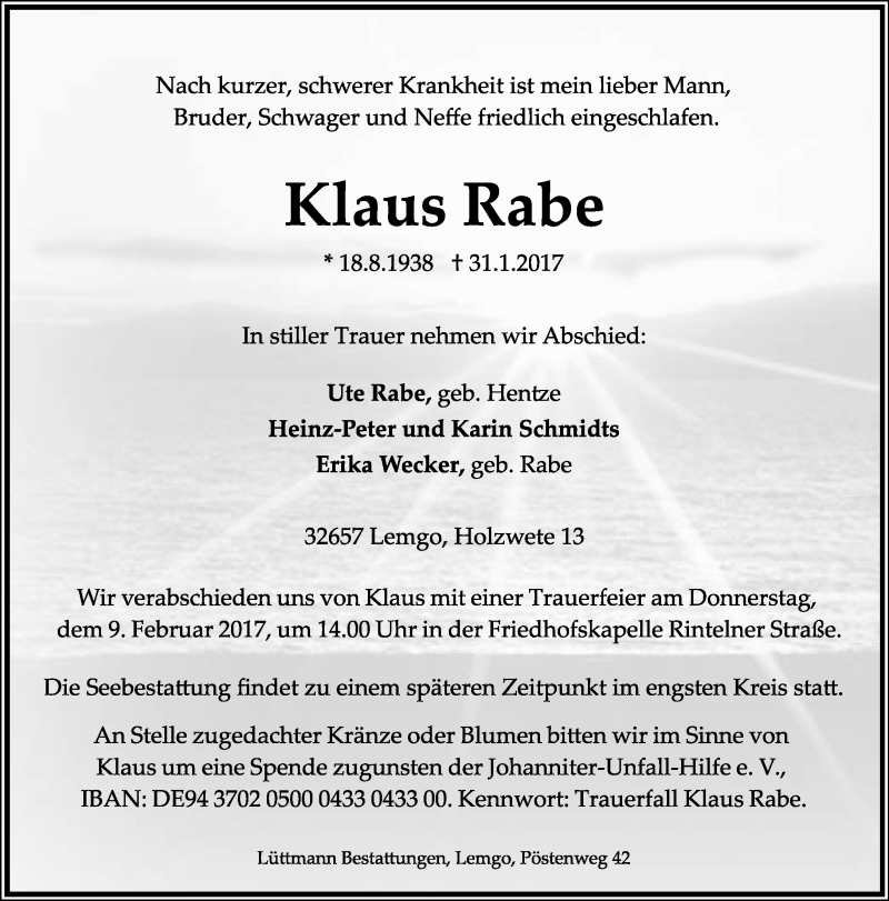 Traueranzeigen Von Klaus Rabe Lz Trauer