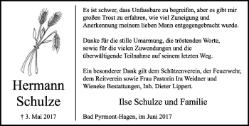 Anzeige  Hermann Schulze  Lippische Landes-Zeitung