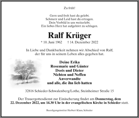 Traueranzeigen von Ralf Krüger LZ Trauer