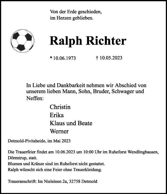 Traueranzeigen Von Ralph Richter Lz Trauer